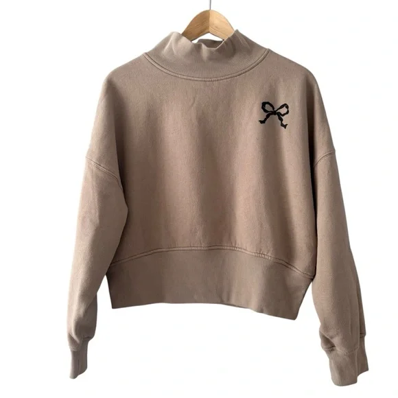 Wild Fable Cream Taupe Cropped Mock Turtleneck With Bow - Picture 1 of 6